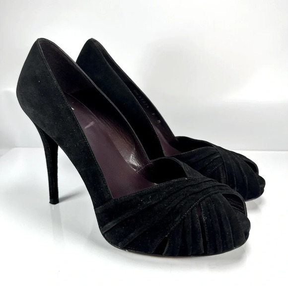 Stuart Weitzman Peep-Toe Heels Women’s Size 9 Black Suede OW57374 - Picture 1 of 7